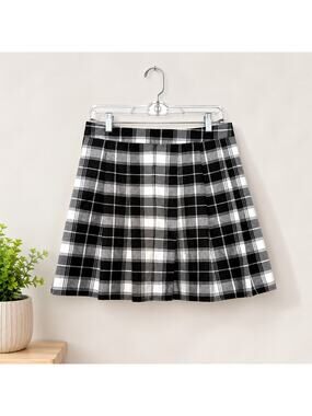 Academia Black and White Plaid Skirt Size L School Girl Preppy Ivy League